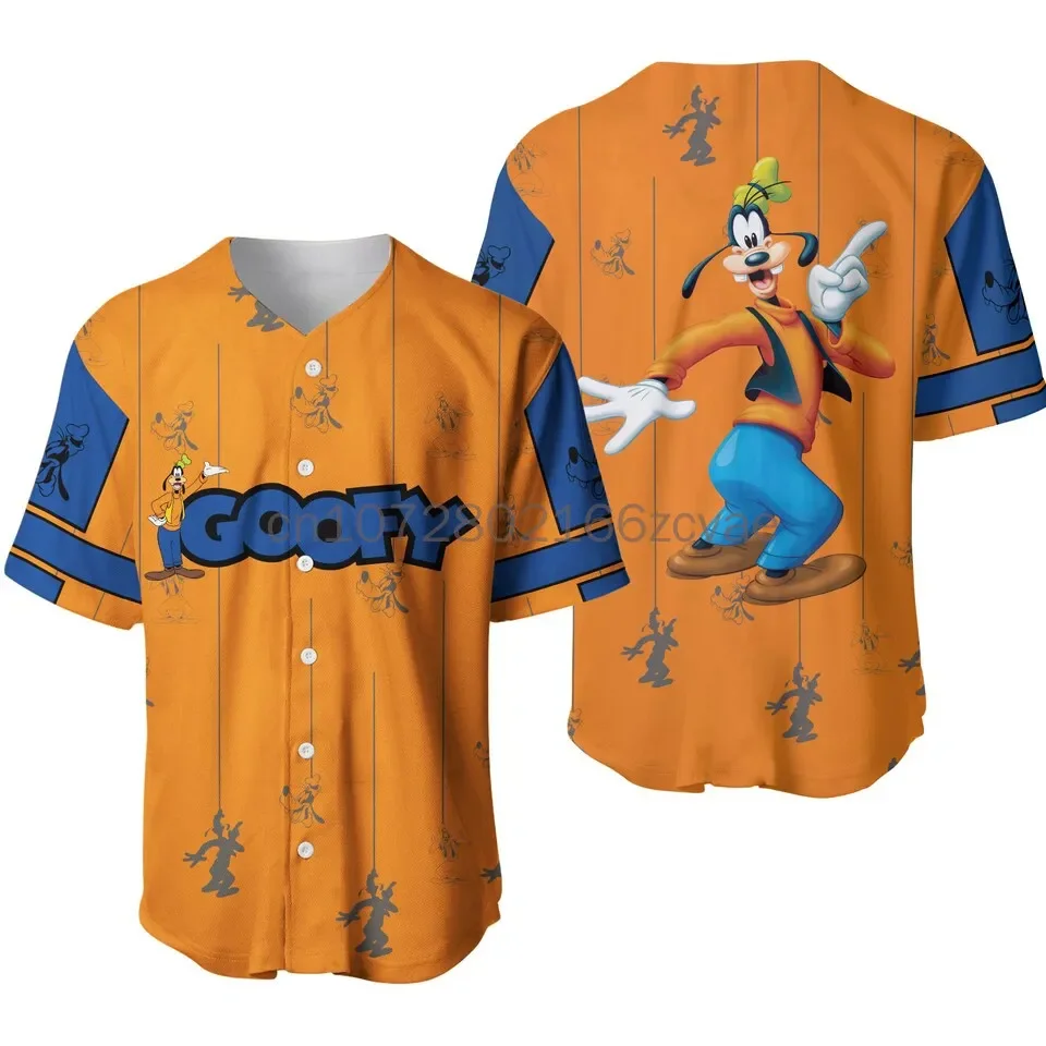 2024 New Summer Button Goofy Dog Black Orange Cartoon Disney Custom Baseball Jersey Training Uniform Adult/kid Gift Baseball Tee