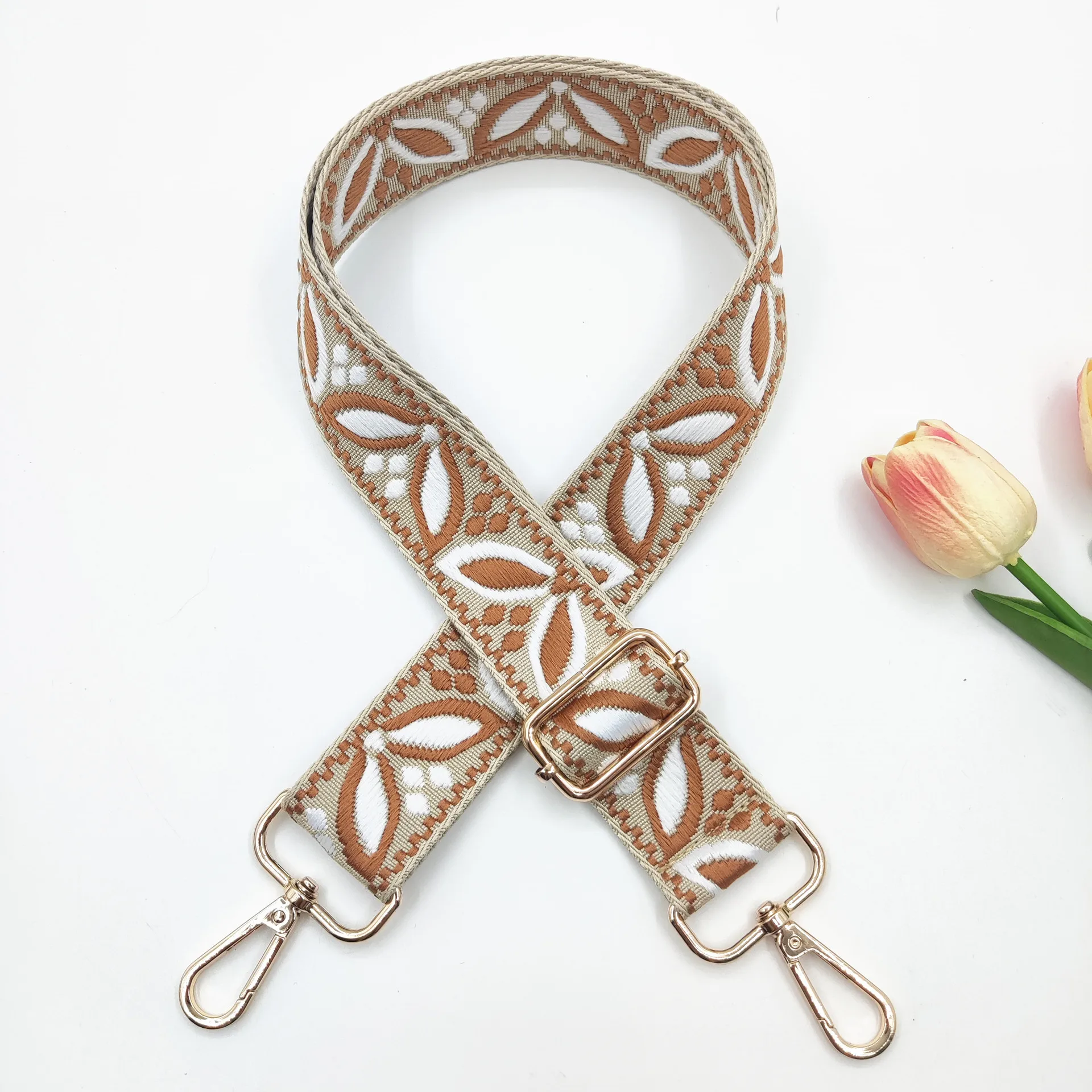 1 Piece 1.50inch Wide Adjustable Handbag Purse Strap Replacement Crossbody Shoulder Strap Magnolia Pattern Jacquarded Strap