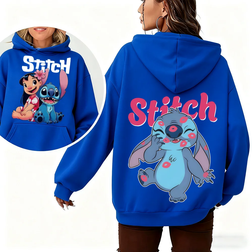 Disney Lilo & Stitch sweat à capuche femme automne/hiver chaud surdimensionné sweat mignon dessin animé imprimé pour la mode Streetwear haut décontracté