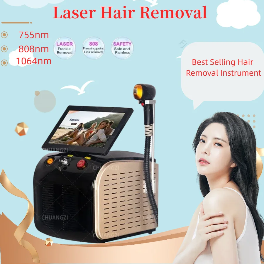 

2025 Portable Diode Ice Titanium Laser Hair Removal Machine 2025 Professional Permanent Alexandrite Device 808nm 3 Waves