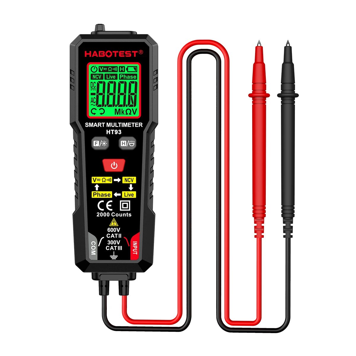 Digital Multimeter 600V AC/DC Voltage 2000 Counts Auto Range Resistance Continuity NCV Live Wire Test Smart Multimetro Tester