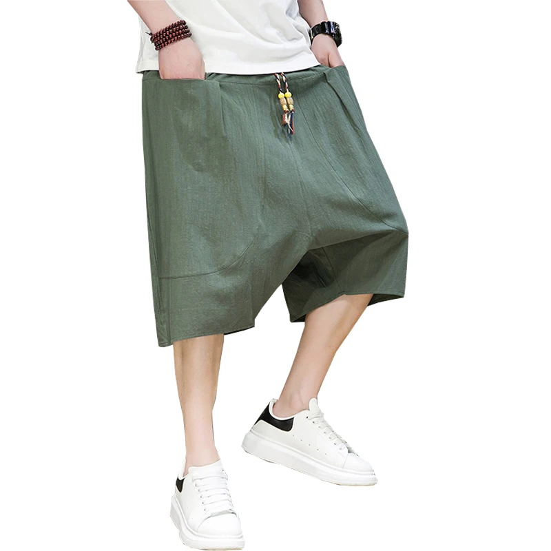 

2025 Summer Mens Cotton Casual Shorts Straight Pants Solid Sweatpants Loose Beach Shorts High Street Sweatpants