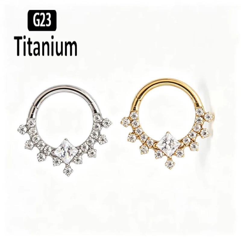 G23 Titanium High Quality Plane CZ Septum Hoops Piercing Clicker Nose Rings Segment Tragus Cartilage Daith Earrings Body Jewelry