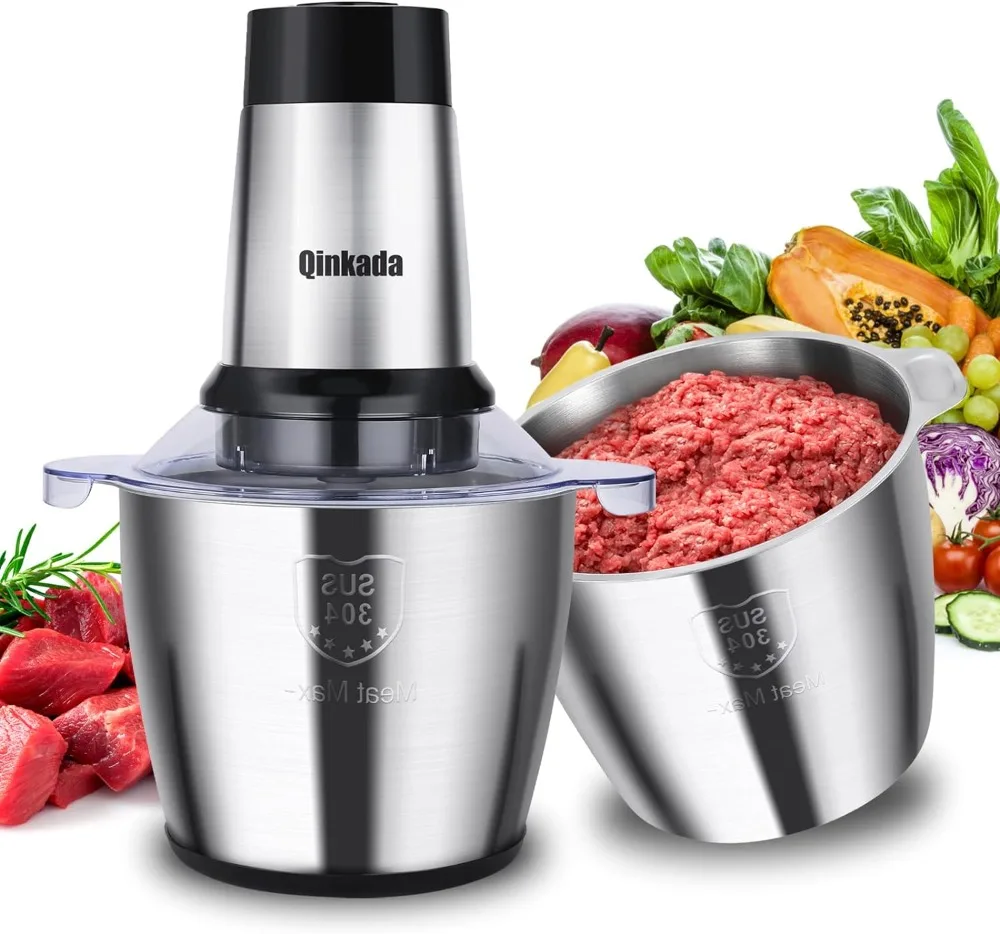 

Meat Grinder with 2 Stainless Steel Bowls, 500W Electric Food Processors, 3 Speed, 4 Bi-Level Bladesand Spatula for Baby Food