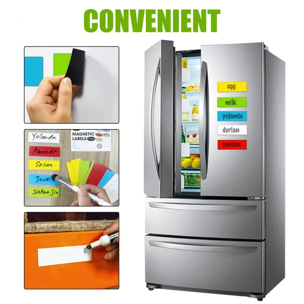 磁気ドライイレースタグ、再利用可能なラベルプレート、簡単なワイプオフ、複数の使用、カラフルな冷蔵庫名タグ、事務用品、54個