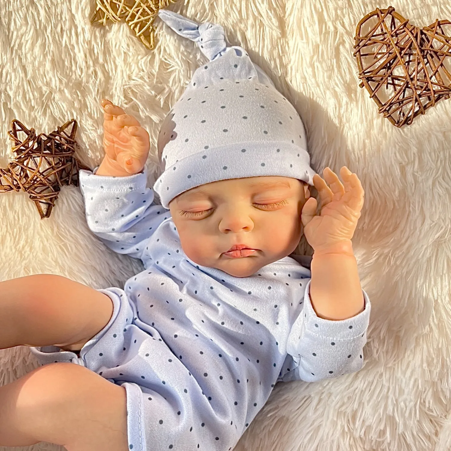 Bambola Reborn Dormiente da 19 Pollici (48 cm), Realistica con Arti in Vinile e Corpo in Stoffa, Regalo di Compleanno Fatto a Mano per Bambini