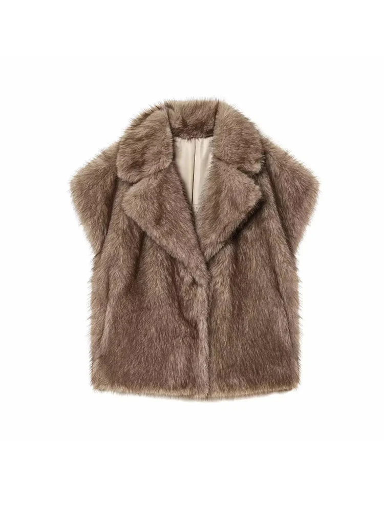Women Short Plush Vest Women 2026 Autumn and Winter New Single-Color Turn-Down Collar Commuter Casual Plush Lady Vest