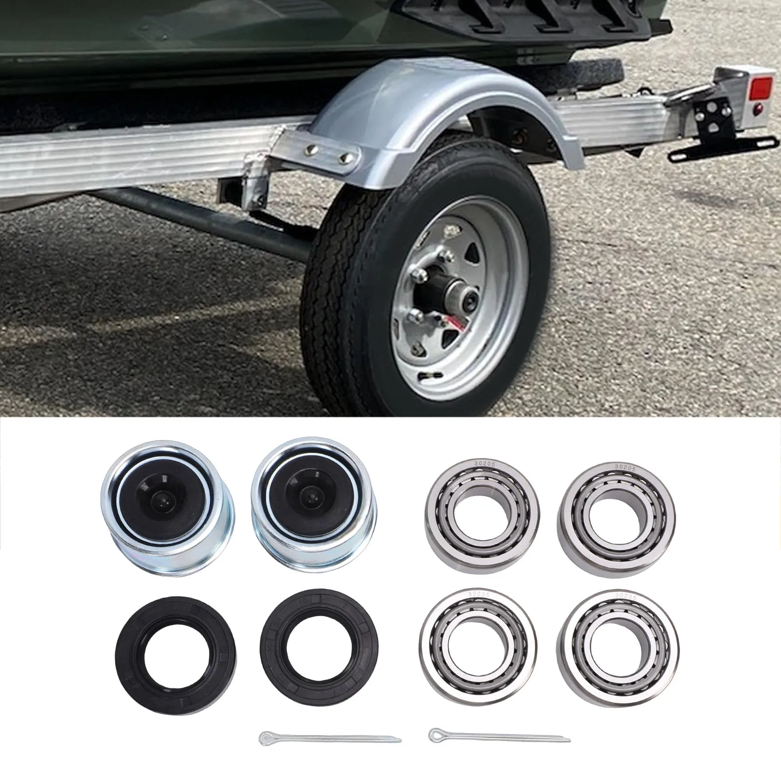 

Комплект подшипников ступицы прицепа 30205: подшипники оси, уплотнения TC, пыльники и стопорные шплинты для легких прицепных осей