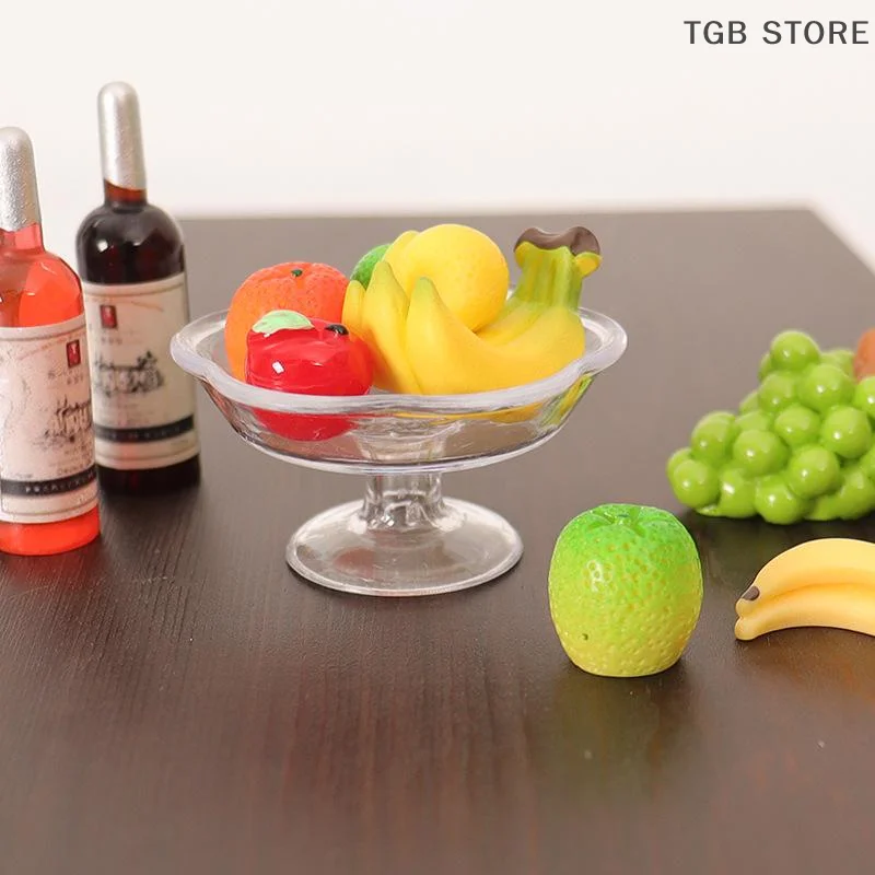 6 Pçs/set Simulação Prato de Frutas Transparente Banana Laranja Uva Modelo
