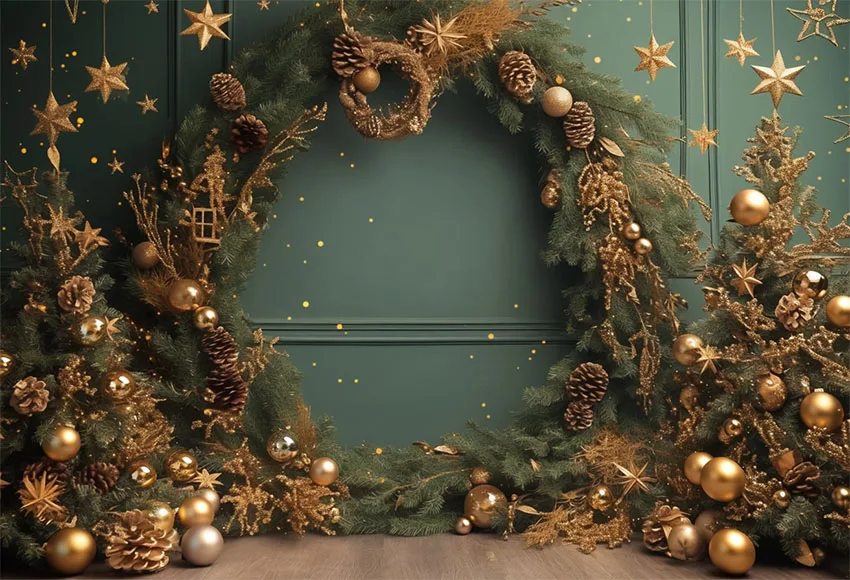 Mehofondการถ่ายภาพฉากหลังผนังสีเขียวGoldenคริสต์มาสเด็กPortrait Baby Shower Xmasเกล็ดหิมะดาวพื้นหลังPhotozone