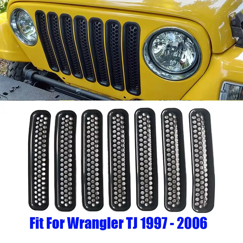 7pcs mesh grill Front Grille Trim Honeycomb Grill Inserts Cover Guards Fit For Jeep TJ Wrangler 1997-2006 / 2007-2017