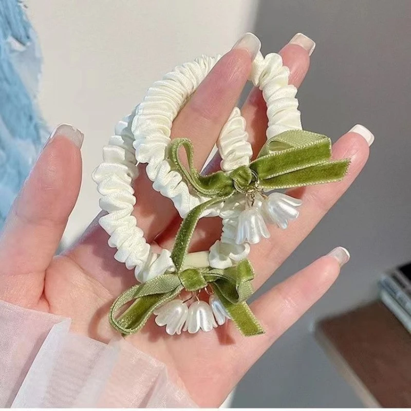 2pcs Lily of The Valley Hair Ring Bell-shaped Bow Style Super Fairy Fresh and Cute Flower Hair Tie Elegant Elastic Headband