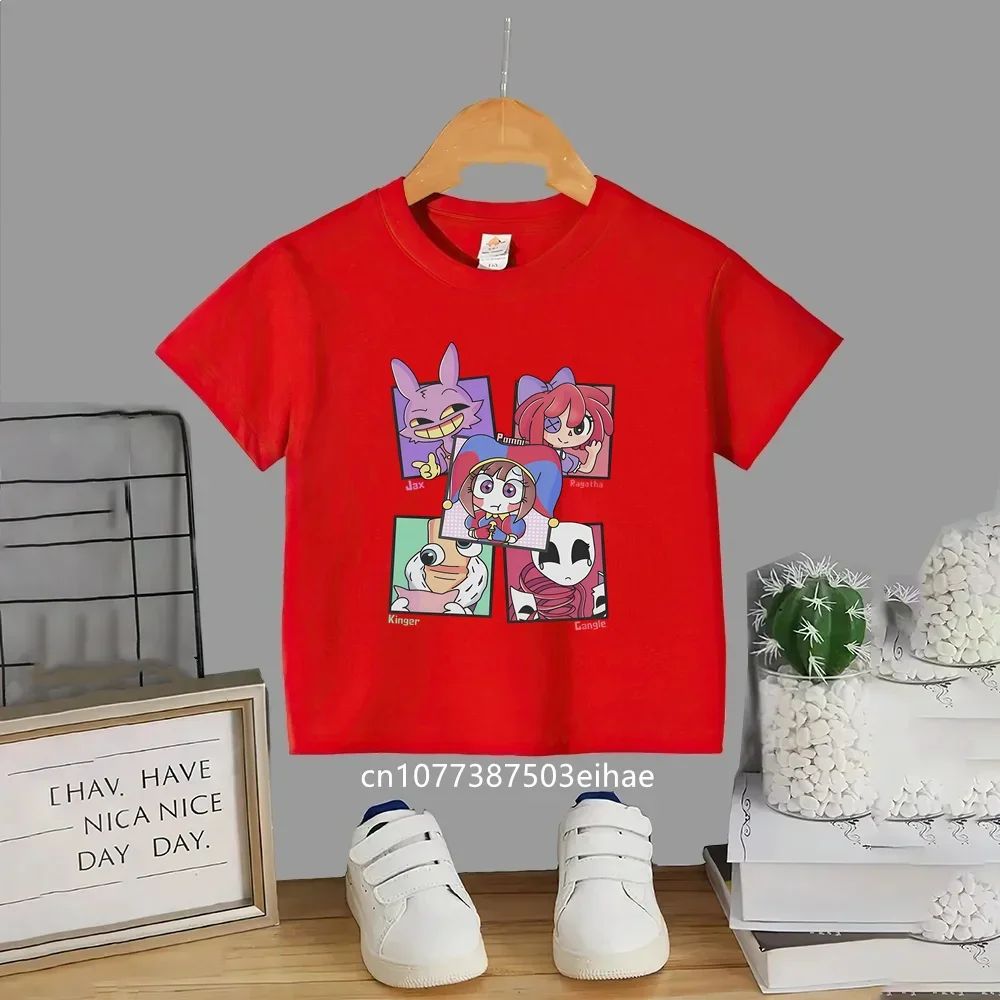 Children Anime The Amazing Digital Circus Tee, Pure Cotton Short Sleeve Casual Top, Boys Girls Daily Summer Outfit Birthday Gift