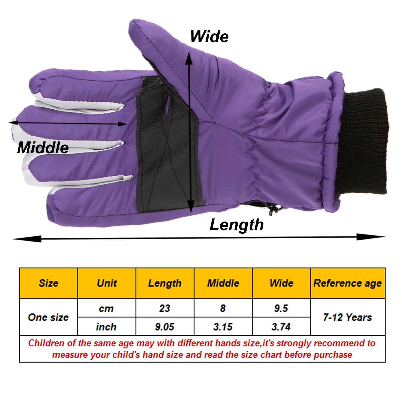 Winter Kids Ski Gloves Outdoor Sports Gloves Boys Girls Snow Skating Snowboarding Windproof Warm Ski Gloves For 7-12 Years Old