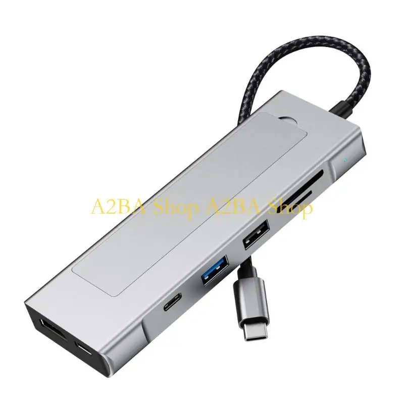 

A2BA USB C Hub Aluminum Type C HUB 8 Port USB Adapter 4K HDTV Type C USB3.0 Power Adapter For PC Laptop Tablets Accessories