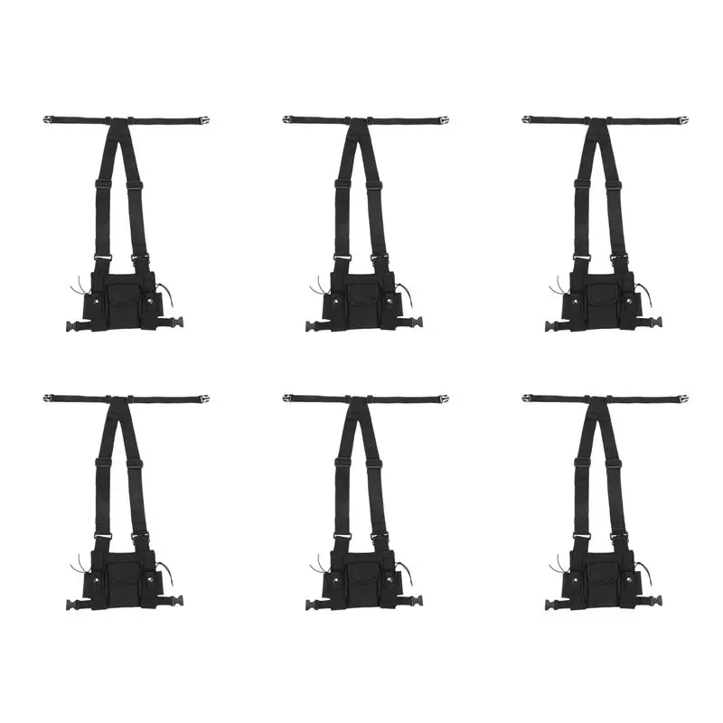 

6X Radios Pocket Radio Chest Harness Chest Front Pack Pouch Holster Vest Rig Case For 2 Way For Baofeng UV-5R Black-ABIU