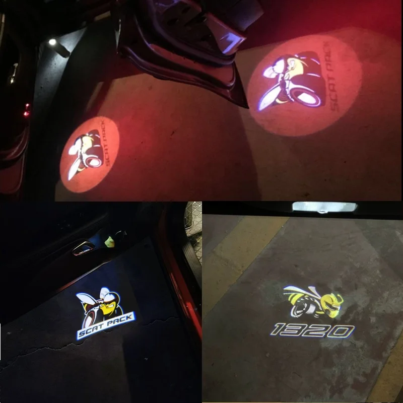 2PCS LED Car Welcome Door Lights Badge Accessories For DODGE Challenger SRT Scat Pack Demon Charger Hellcat view 2