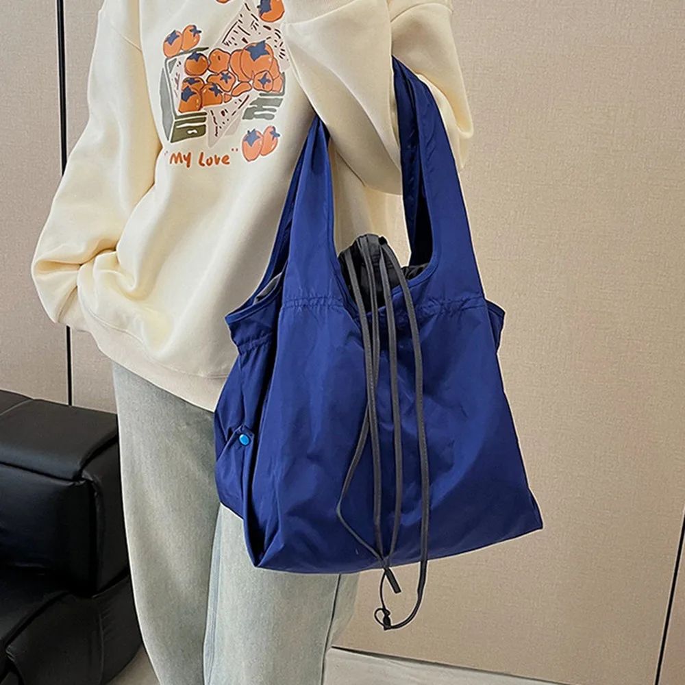 

Повседневная многоразовая дизайнерская сумка на шнурке, нейлоновая большая вместительная эко-сумка для покупок, водонепроницаемая складная сумка для покупок для женщин