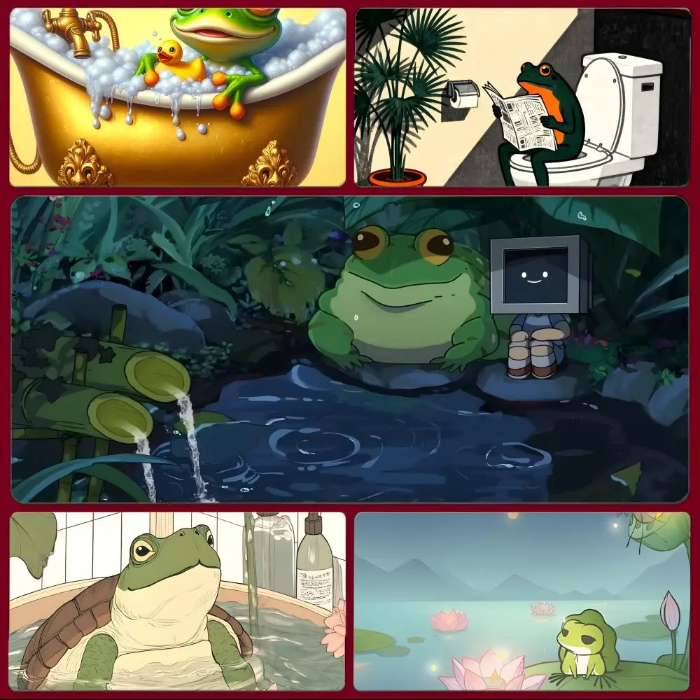 Whimsical Japanese Frog in A Bathtub-s Mouse Pad Large Gaming Mousepad with Stitched Edges Thickened Desk Mat PC