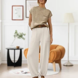 2024 Women's Two Piece Outfits Sweater Sets Knit Pullover Tops and High Waisted Wide Leg Long Pants Sweats Tracksuit Lounge Sets