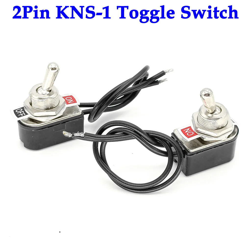 

3A KNS-1 Toggle Switch 2 Terminal ON-OFF-ON 2 Positions 2 Pin Swithes 250V AC Opening 12mm Waterproof Switch Caps With wires