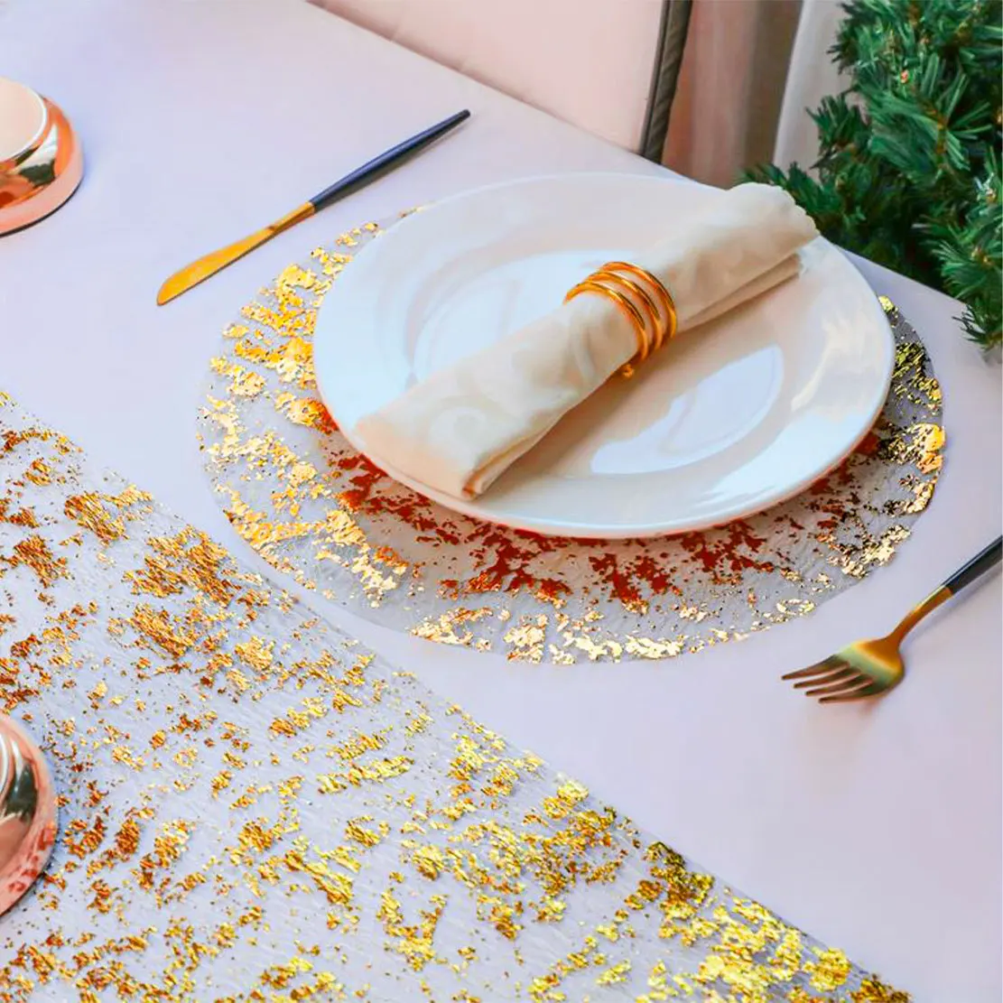 Sparkle Metallic Gold Thin Table Runners Sequin Glitter Metallic Foil Thin Mesh Roll Birthday Party Valentine's Day Wedding Deco