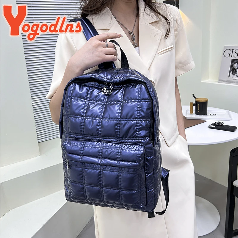 Yogodlns Winter Space Cotton Backpack Women Large Capacity School Bag for Student  Waterproof Nylon Rucksack Travel Female Pack