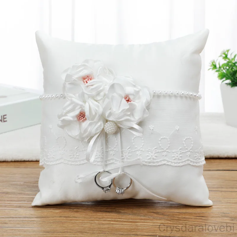 Western Wedding Ring Pillow White Simulation Flower Bridal Ring Support Foreign Trade Exclusively For New Ring Pillow