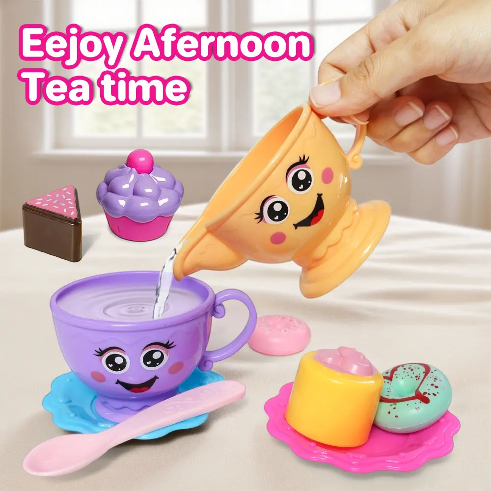 مجموعة إبريق شاي التظاهر بالشاي بعد الظهر للفتيات الصغيرات، لعبة وقت شاي الأميرة بعد الظهر، إبريق شاي كرتوني للموسيقى، لعبة مطبخ ديم سوم #3