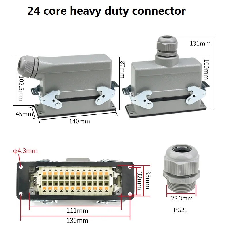 24 core new crimp heavy duty connector HDC-HE-024 Aviation Industry waterproof plug socket (more convenient and fast connection)
