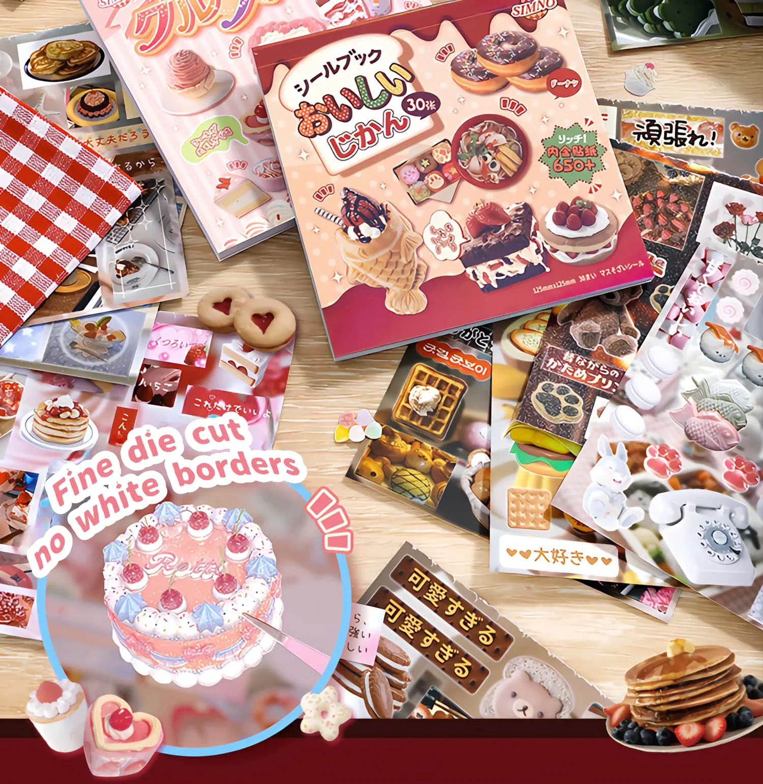 30P Die-Cut Sticker Book - Japanese Food & Dessert Vintage Showa Style - Glitter Matte Glossy Finish - 650+ Cute Elements