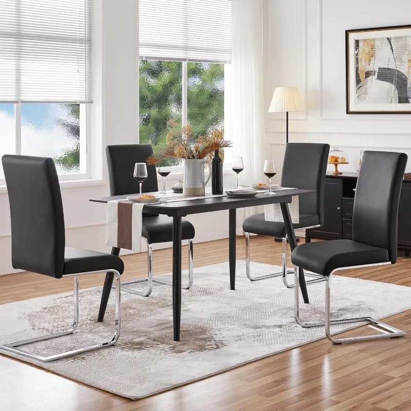 4PCS Dining Chairs Armless Leather Dining/Desk Room Kitchen Chairs with Upholstered Seat, Metal Legs and High Back