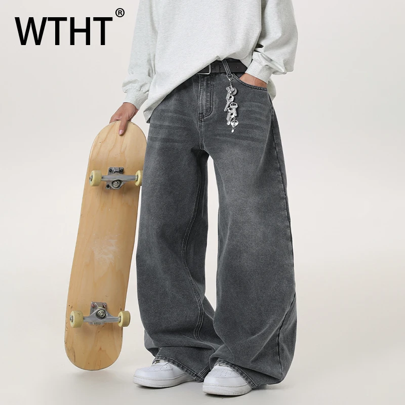 

WTHT Vintage 2026 Spring Men's Wash Do Old Loose Denim Pants Fashion Trendy High-waisted Wide Leg Jeans Male 2A2755