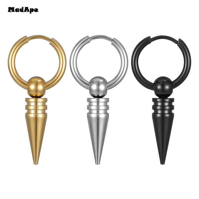 SMALL TREE SINGLE SPIKE ONCH EARRINGS FOR MEN HUGGIE HINGED STAINLESS STEEL MALE JEWELRY