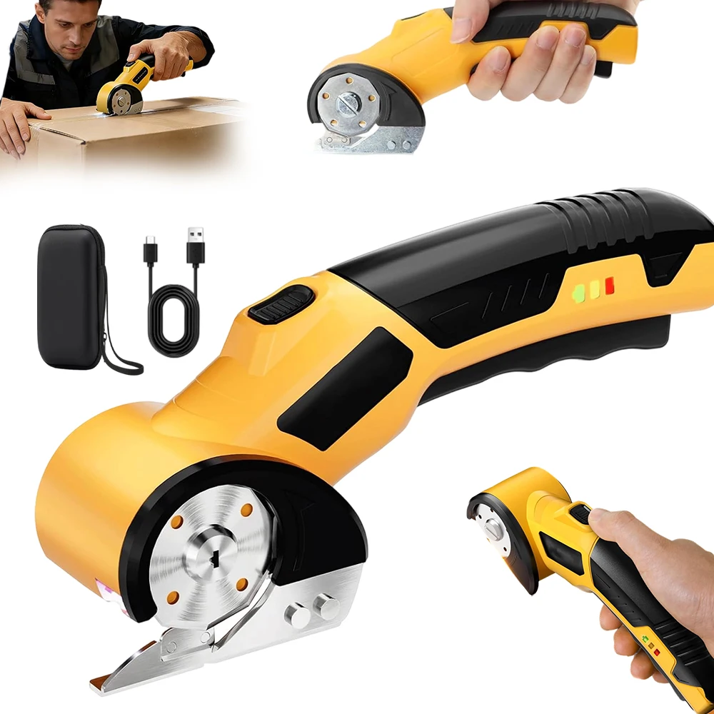 Ciseaux électriques multifonctionnels sans balais avec lames en acier à haute teneur en carbone résistantes à l'usure, 3 réglages de vitesse et lumière LED pour tissu, cuir, carton, tapis, ciseaux électriques améliorés pour la maison, le bricolage, l'atelier et la boîte à outils.
