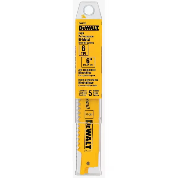 6" 6 TPI Plaster Cutting Bi-Metal Reciprocating Saw Blade (5 pack) - view 2