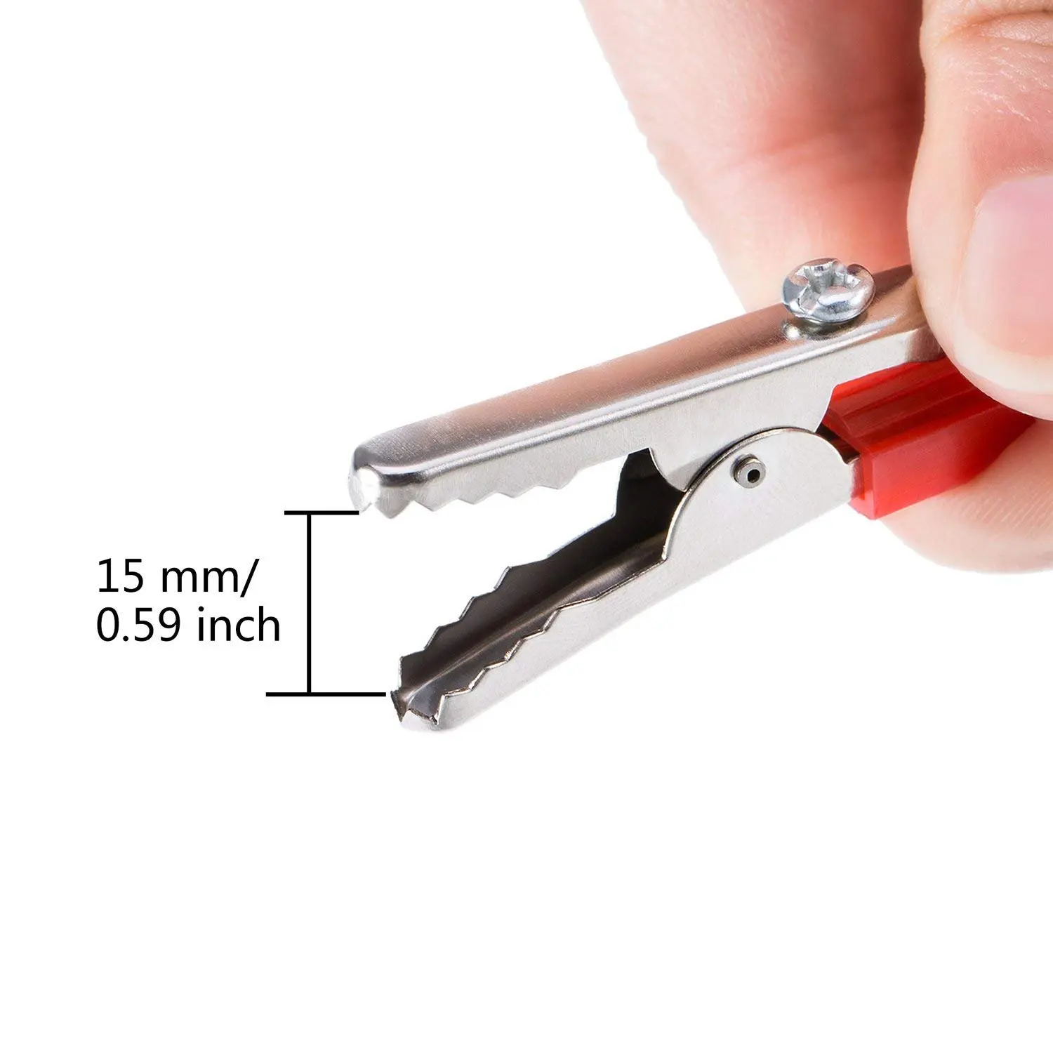 10pcs 50mm plastic handle metal spring clip test line crocodile clip, red/black, used for laboratory electrical testing