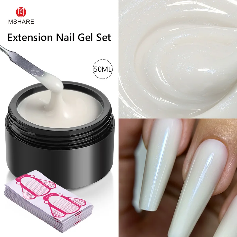 MSHARE 50ML Selbst Nivellierung Verlängerung Nagel Gel Set UV Led Bau Gel Für Maniküre Verlängern Französisch Nail art Bauen nagel