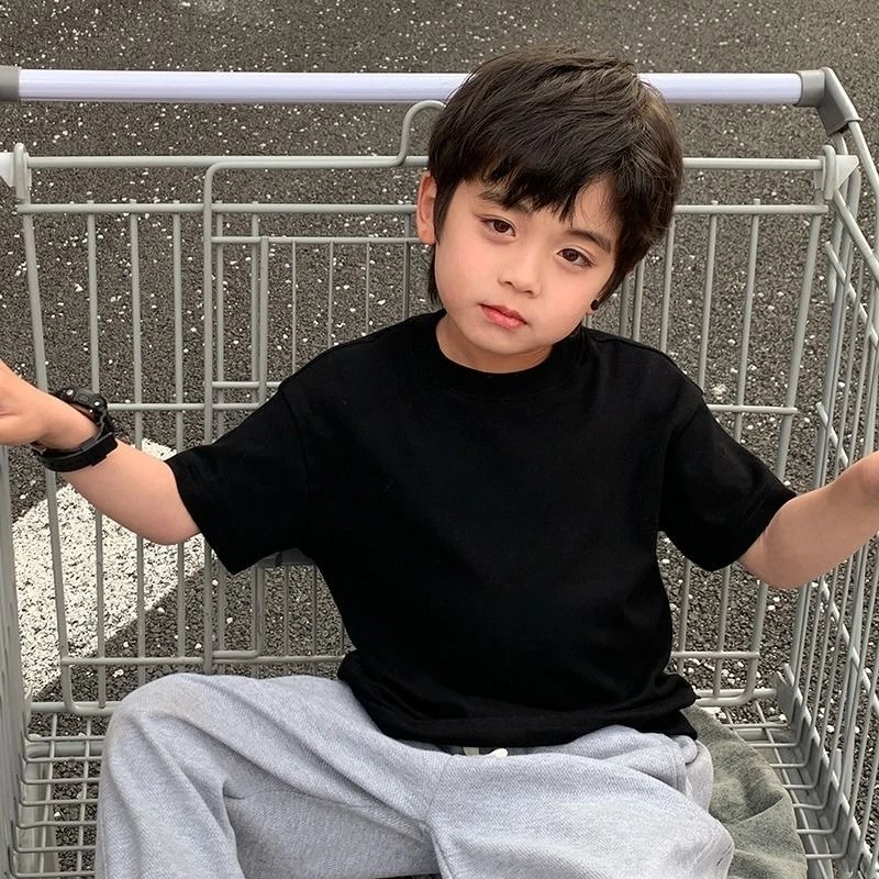 

260g Double Yarn Cotton Kids Short Sleeve Tee, Summer Boys Half Sleeve Top, Baby Base Layer Shirt & Small Big Children Outfit