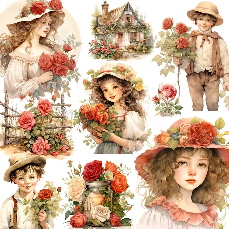 12Pcs/Pack Rose Girl Sticker DIY Craft Scrapbooking Album Junk Journal Decorative Stickers