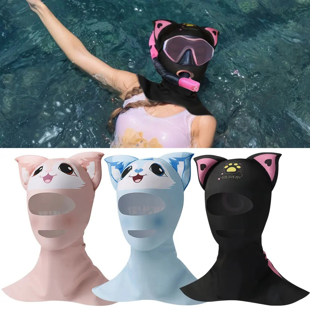 Tauch haube, Cartoon Design atmungsaktive schnell trocknende Sommer Gesichts maske Neopren anzug Tauch kappe mit Katzen ohren, Schnorcheln Surfen Thermal