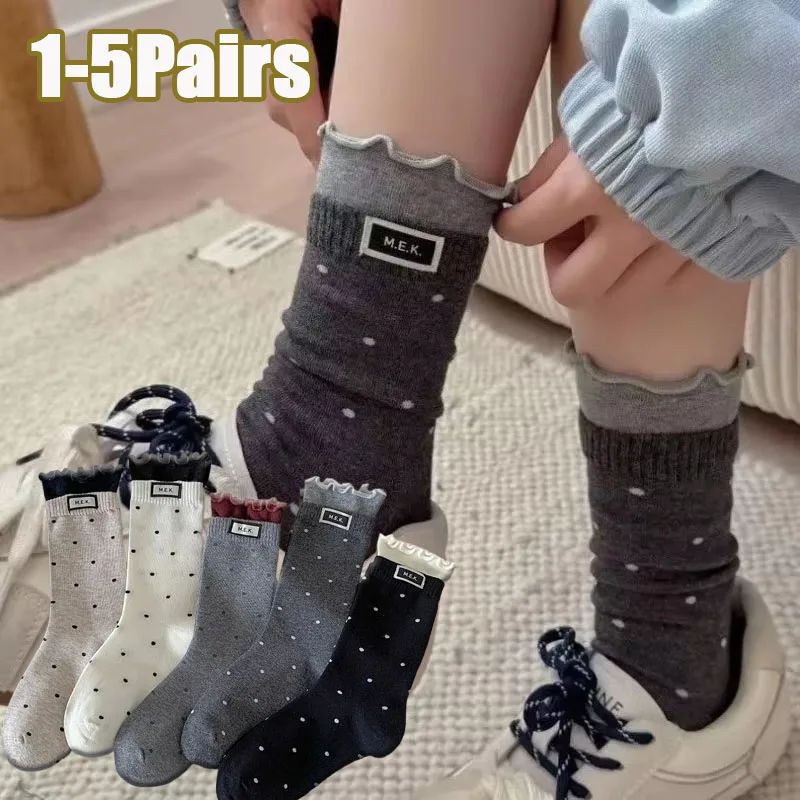1-5 pares de calcetines transparentes con lunares, de media caña, con borde rizado, estilo ballet, ligeros, con bonito ribete de encaje, para zapatillas y mocasines.