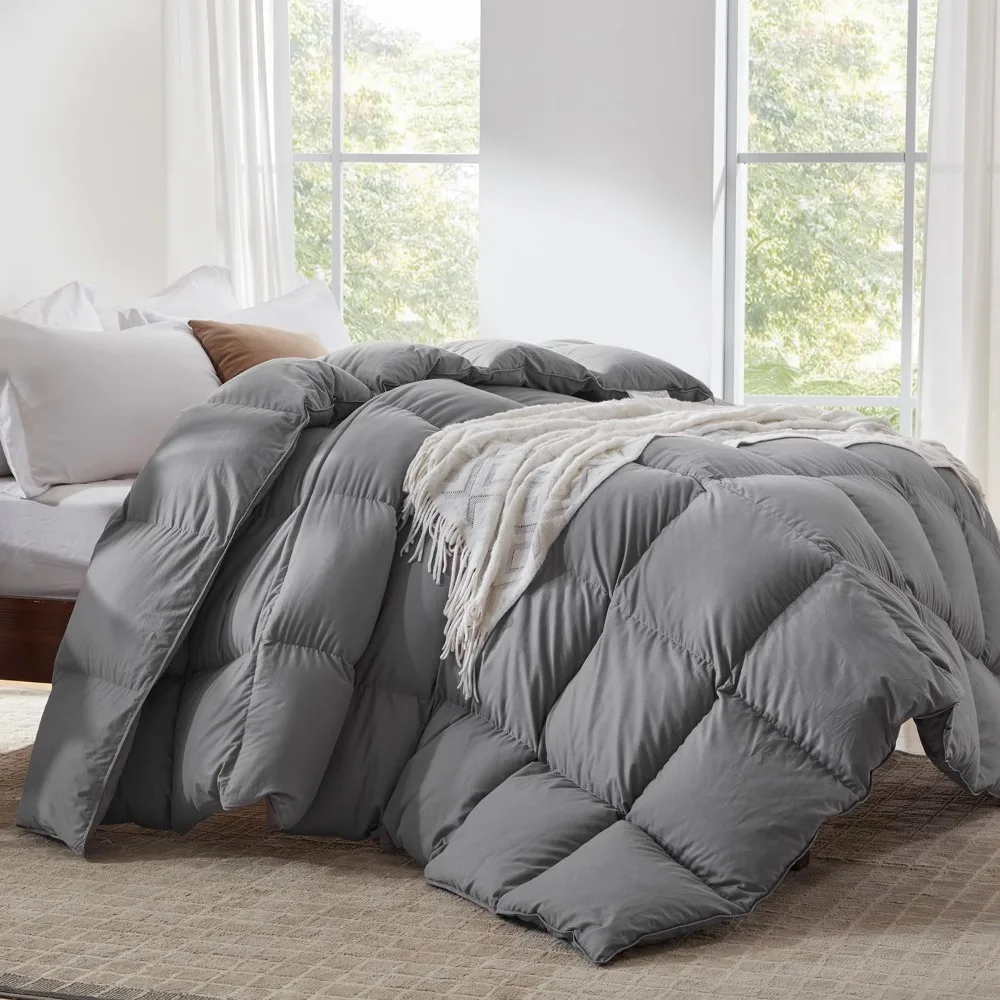 Queen Size All-Season Duvet Insert - Ultra-Soft Noiseless Shell, Medium Weight with 8 Corner Tabs, Grey