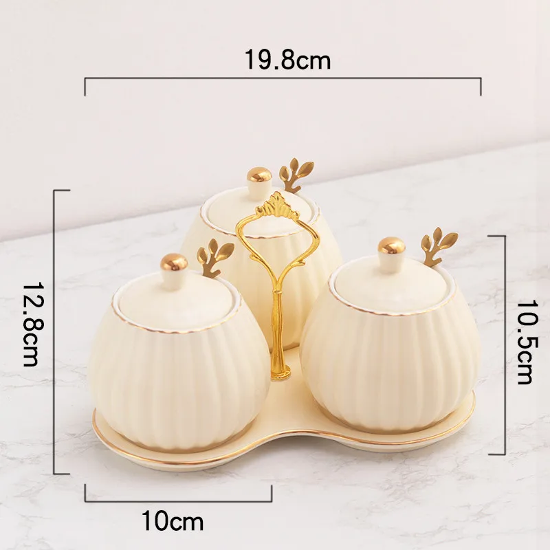 Kitchen Storage Containers Ceramic Jar with Lid Seasoning Box Salt and Pepper Shaker Sugar Bowl Household Products 3 Piece Set