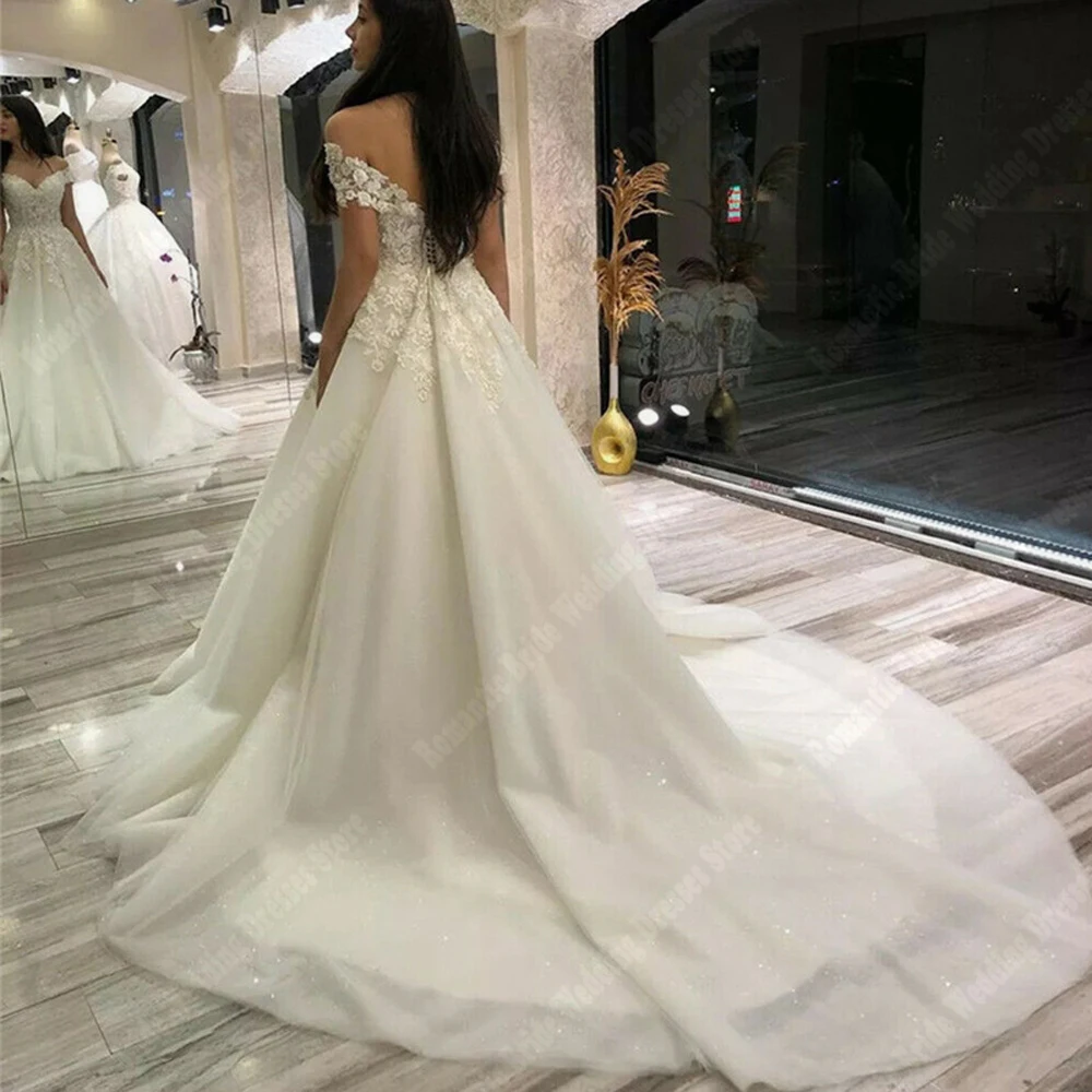 Sexy Off-Shoulder V-Hals Vrouwen Trouwjurken Pluizige A-Lijn Bruidsjurken Elegant Verlovingsbanket Vestidos De Novias 2024