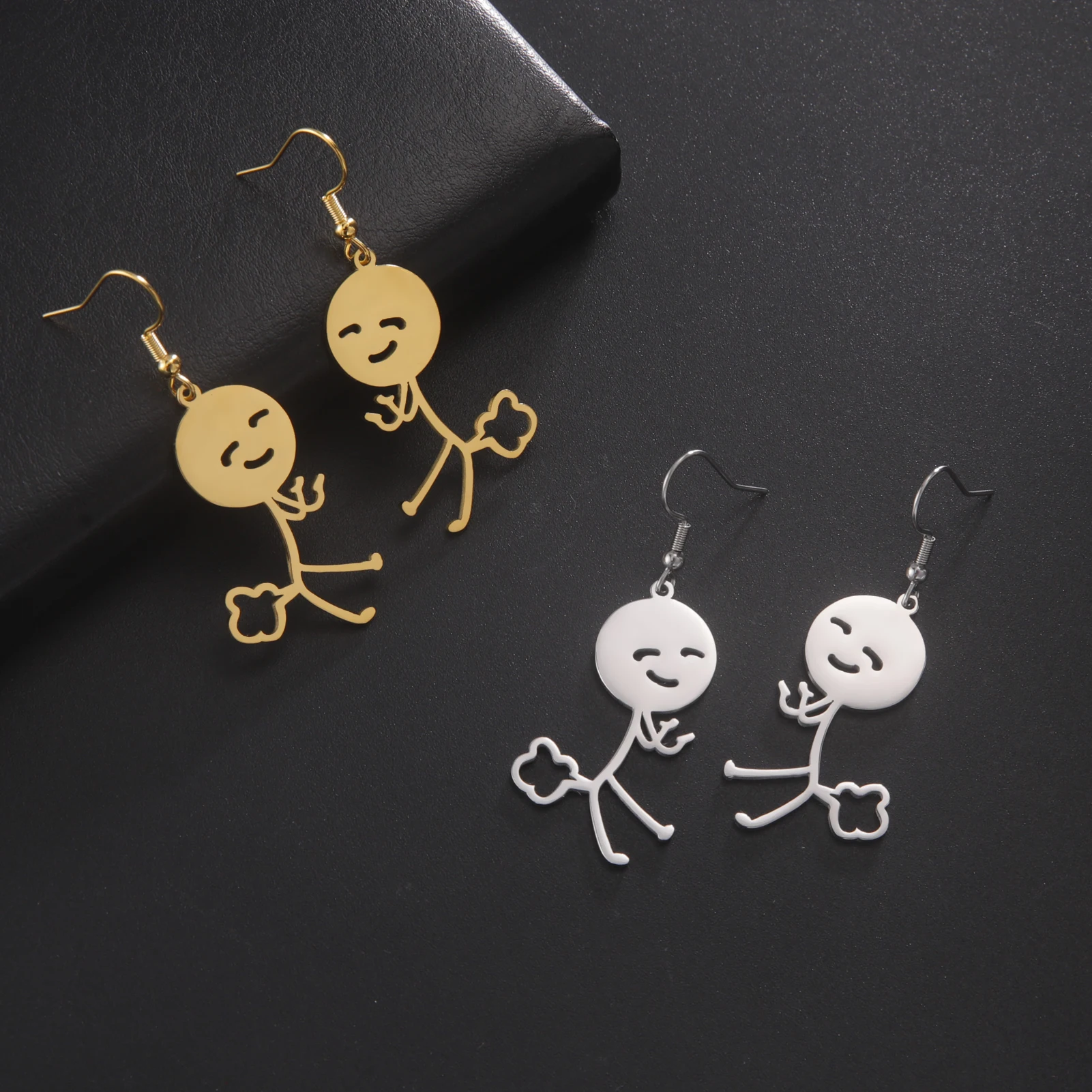 Sipuris Hip Hop Stickman Dangle Earrings For Women Stainless Steel Gold Color Cute Funny Trendy Earring Jewelry Couple Gifts