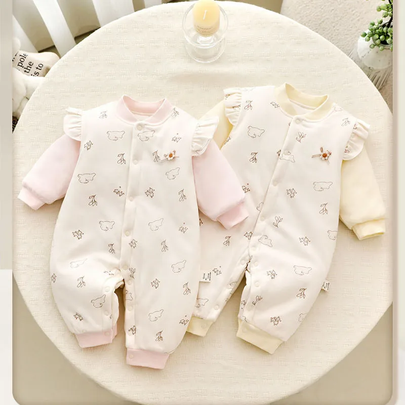 Newborn Baby Cotton High Quality Spring and Autumn Jumpsuit Cute Butterfly Decoration Rompers Clothing Outing 0-18M