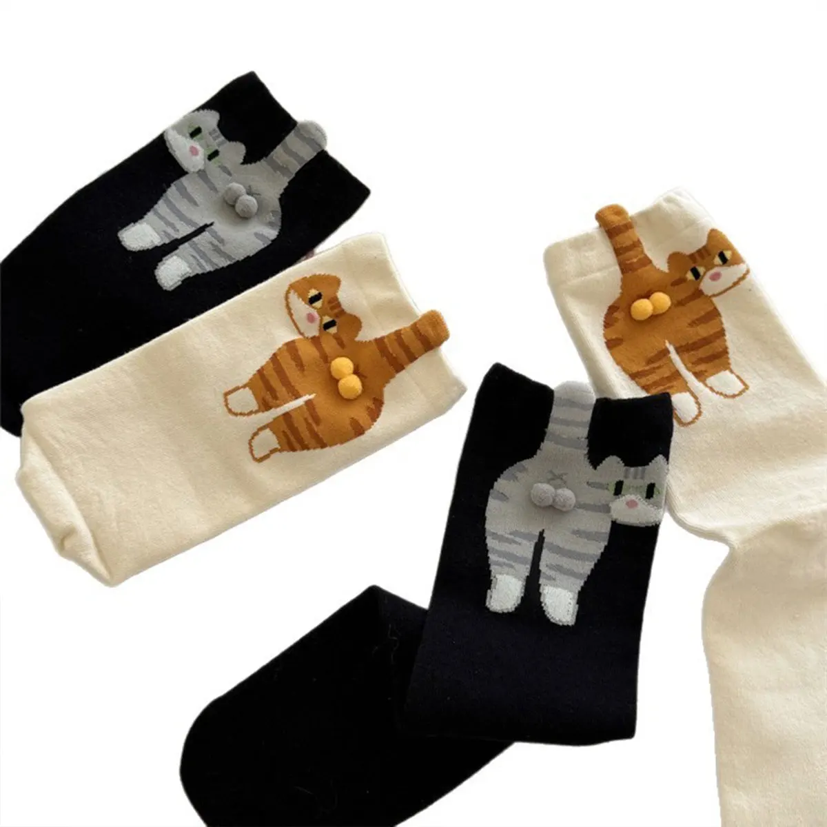4 أزواج من الجوارب اللطيفة على شكل قطة كرتونية للنساء |   جوارب صغيرة ناعمة وجيدة التهوية، جوارب كاجوال - سلسلة جورب ممتعة