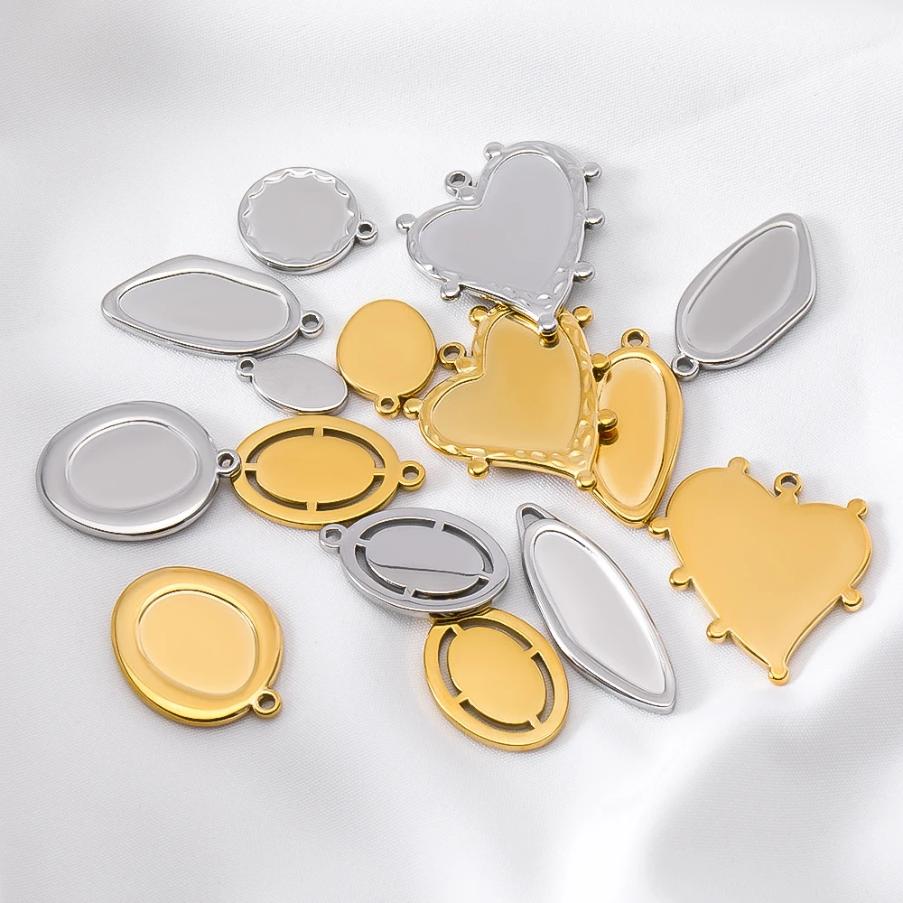 5 Stück 18K Edelstahl ovale Mondrahmen, leere Fassungen für DIY-Ohrringe, geometrische Herzanhänger-Basen, Charms für Halsketten, Schmuckherstellung – Detail 3