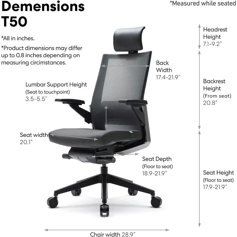 Chaise de bureau à domicile confort extrême, repose-sauna réglable, support lombaire, accoudoirs 3D, inclinaison vers l'avant, profondeur du siège